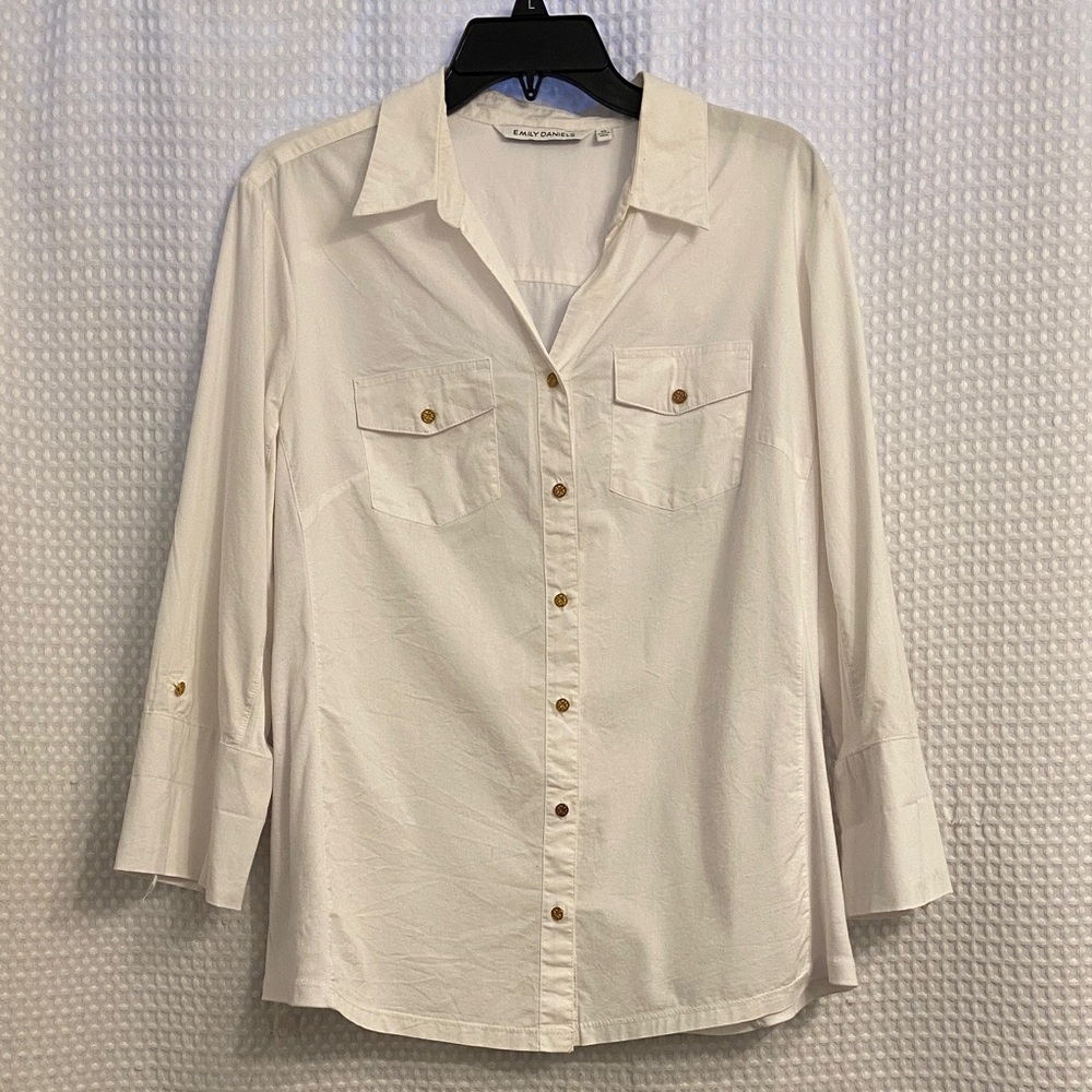 Christopher & Banks Cream Button-Down Shirt with Gold Buttons